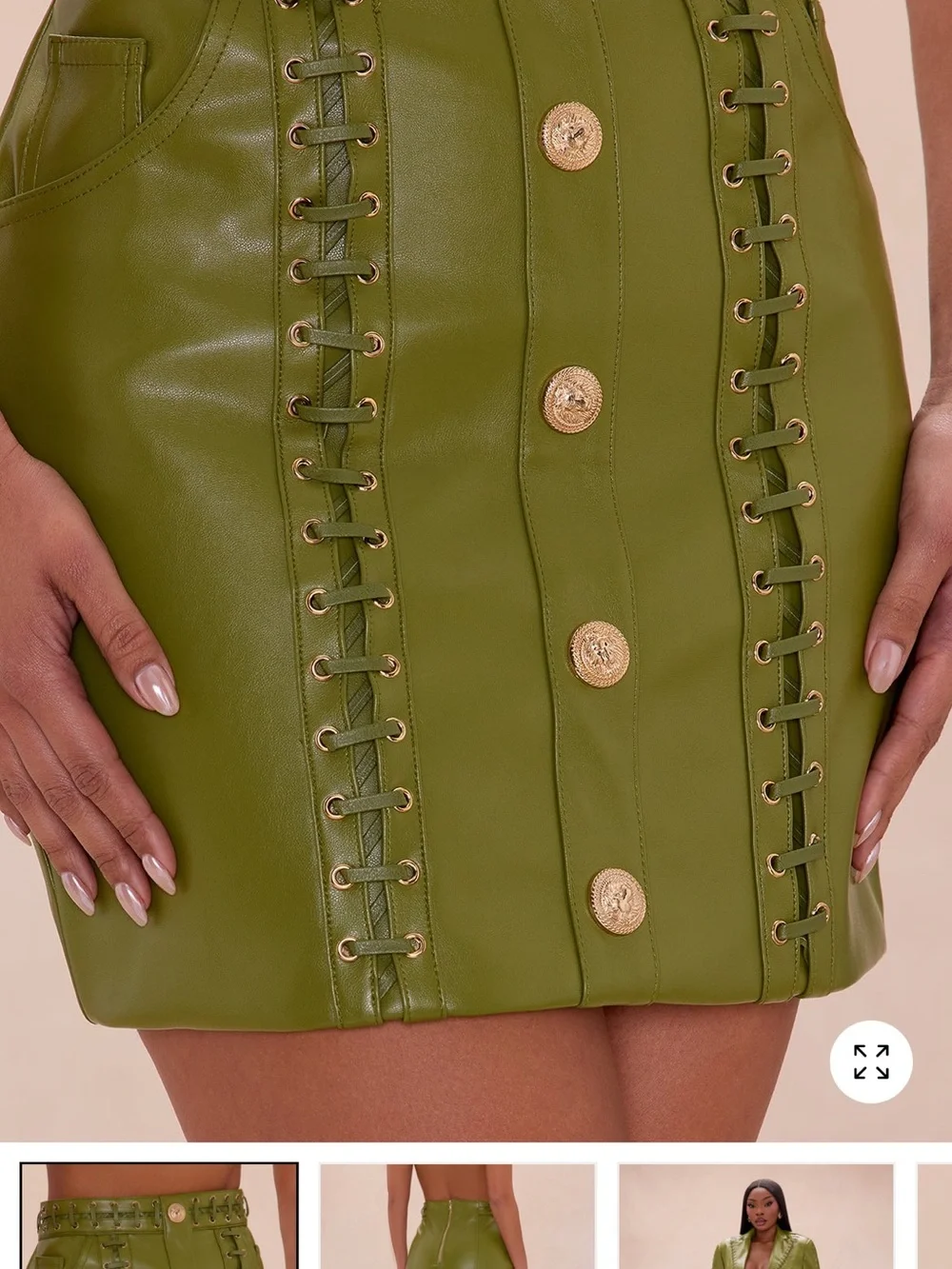 Fashion Nova Downtown Vibe Lace Up Faux Mini Skirt- olive Green Faux Leather